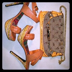 Orange stiletto heeled sandals