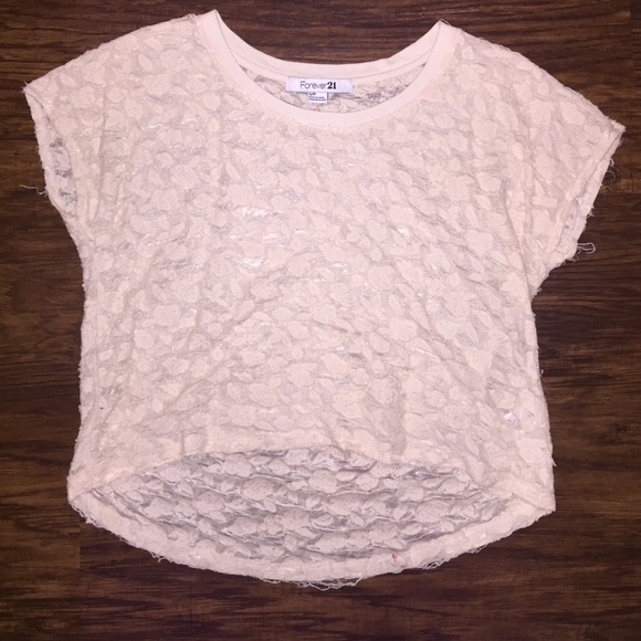 Cream textured lace crop top