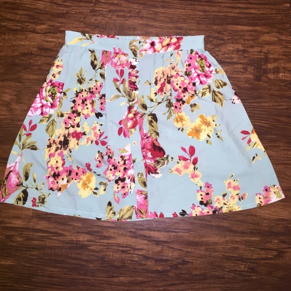 Turquoise floral skirt