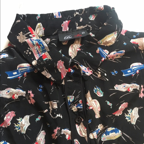 Button up dress with classic cars print