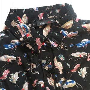 Button up dress with classic cars print