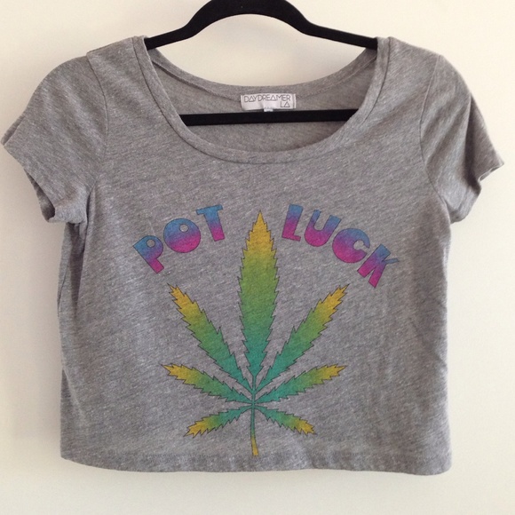 "Potluck" rainbow graphic crop tee
