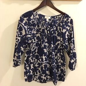 Floral blue and white printed blouse
