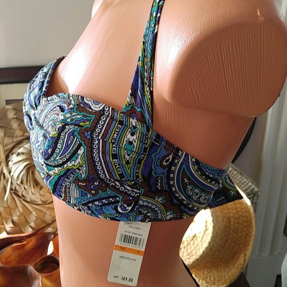 NWT Tommy Bahama Seville paisley purple blue teal bandeau swimsuit top swim S - Picture 3 of 4
