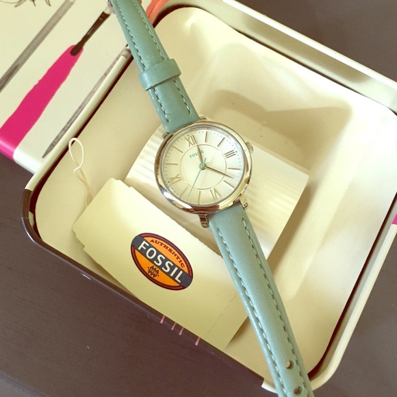 NWT Fossil Watch with Leather turquoise band