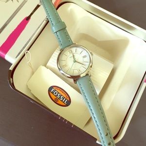 NWT Fossil Watch with Leather turquoise band
