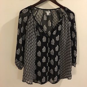 Black and white paisley sheer blouse