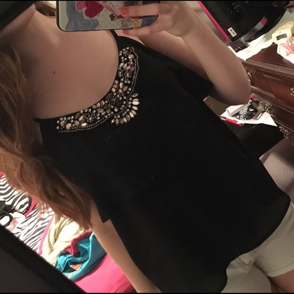 Black shirt with studded neckline