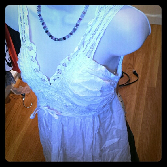 White crochet v neck dress
