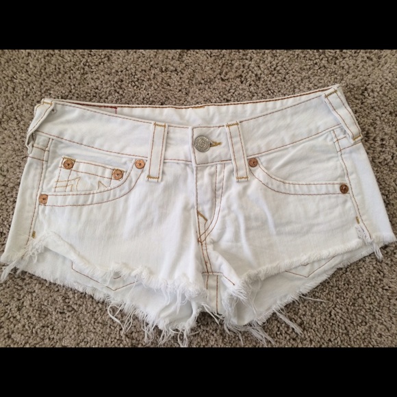 2 pair True Religion Cut-Offs: white & denim