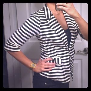 3/4 sleeve cotton black & off white striped blazer