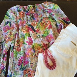 💐Floral sheer tunic