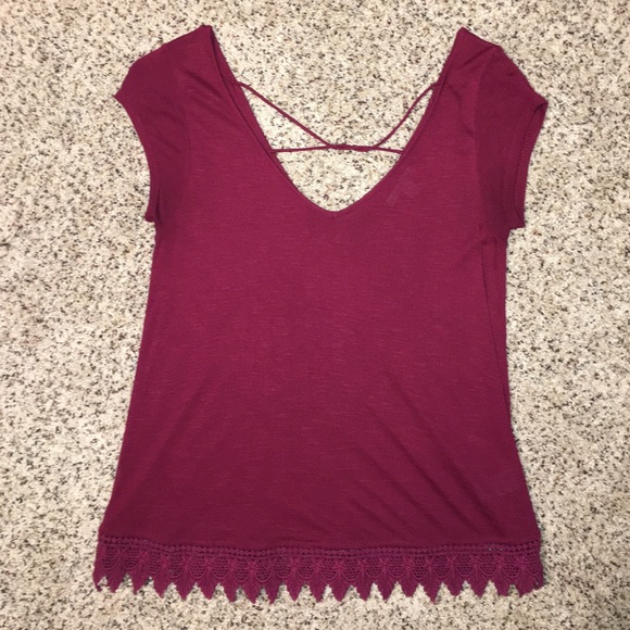 Maroon Short Sleeve with Lace Lining on Bottom - Picture 3 of 4