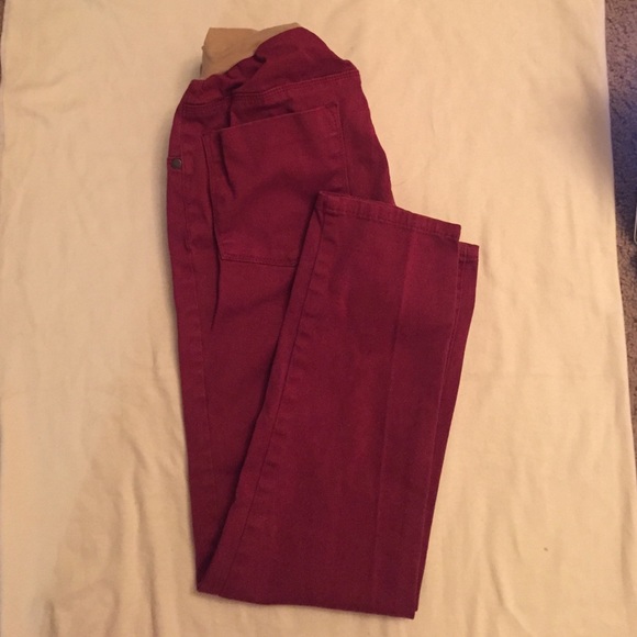 maternity ankle pants in rare burgundy/maroon