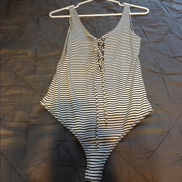 Striped Lace Up Bodysuit
