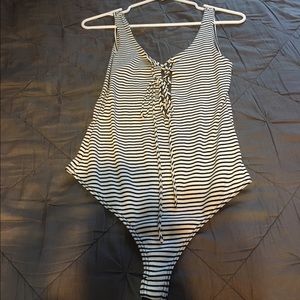 Striped Lace Up Bodysuit