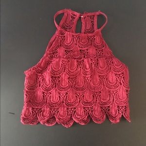 Maroon lace crop top