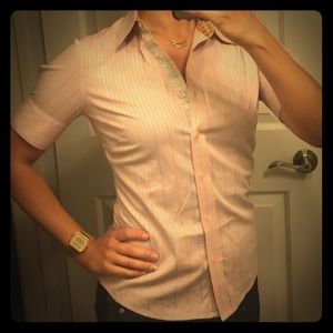 Striped button-down short sleeve work shirt
