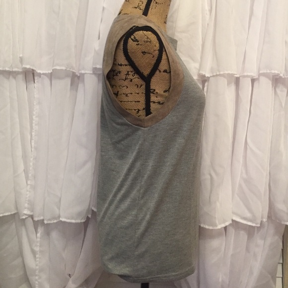 Sleeveless top. Grey + Tan Suede.  New, no tags. - Picture 2 of 3