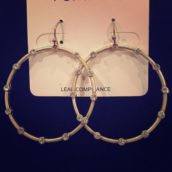 Matte gold loops earrings with clear crystals