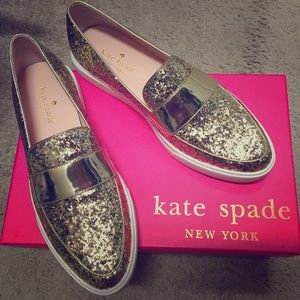 Gorgeous Kate Spade Clove gold sneakers
