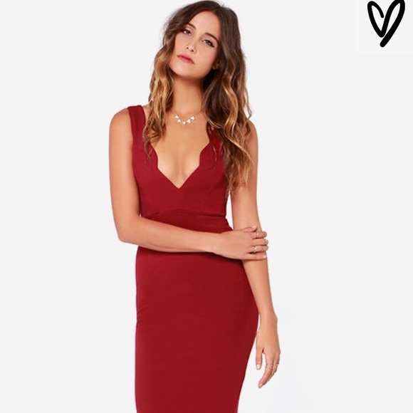 Lulus Work of Heart Midi Wine Red Bodycon Dress