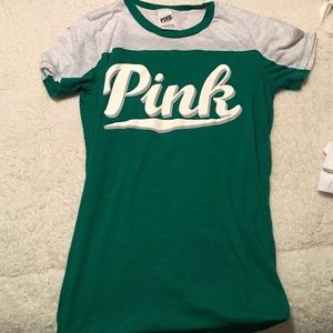 Victoria's Secret pink tee in green.