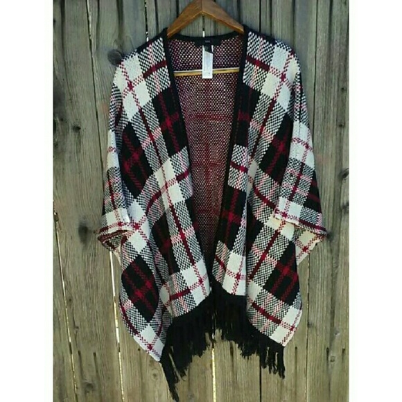SOLD NWoT Forever 21 Plaid Poncho - Picture 2 of 2