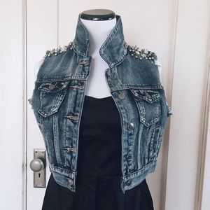 Denim Vest with Studded Spikes