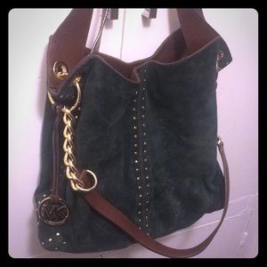 MICHAEL KORS dark green Suede purse