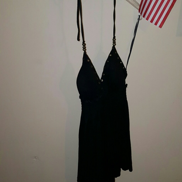Guess black halter top with beads on neck part S