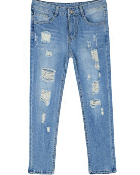 Blue Retro High Waist Distressed Denim Mom Jeans - Picture 2 of 4