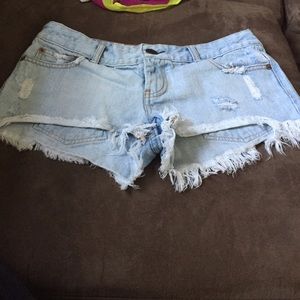 Cut off light denim shorts