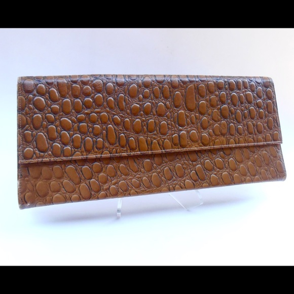 Fabulous Mid Century Mock Croc Brown Vinyl Clutch