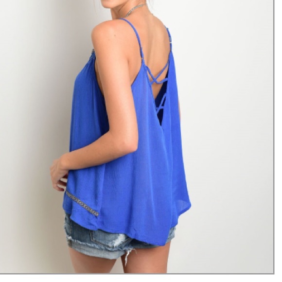 SALE _ Strappy Back Blue Tank - Picture 2 of 2