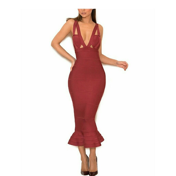 PREORDER fishtail bandage bodycon midi dress S/M/L