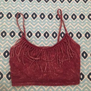 Urban Outfitters red washed fringe crop top