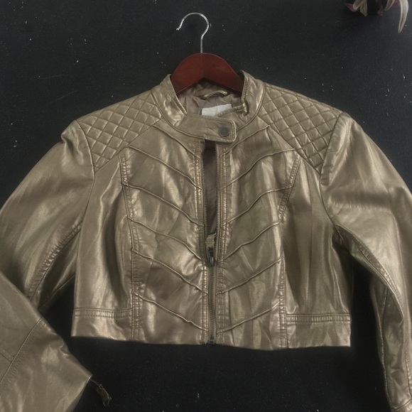 Gold leather BeBe crop sleeve jacket