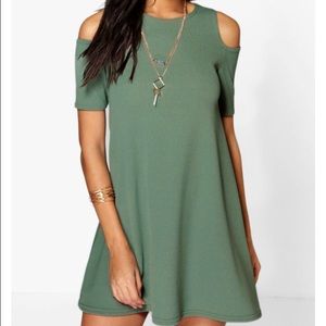 COLD SHOULDER SWING DRESS olive green Versatile