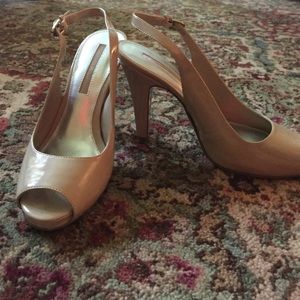Peep tie nude sling back shoes