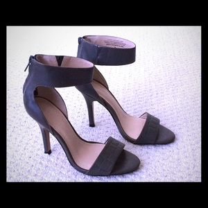 Saks Fifth Avenue  grey/smoke ankle strap heel.