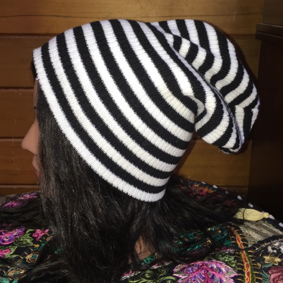 Black + White stripped beanie