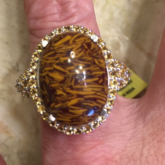 Citrine & Coquina Jasper Sterling Ring Sz 10