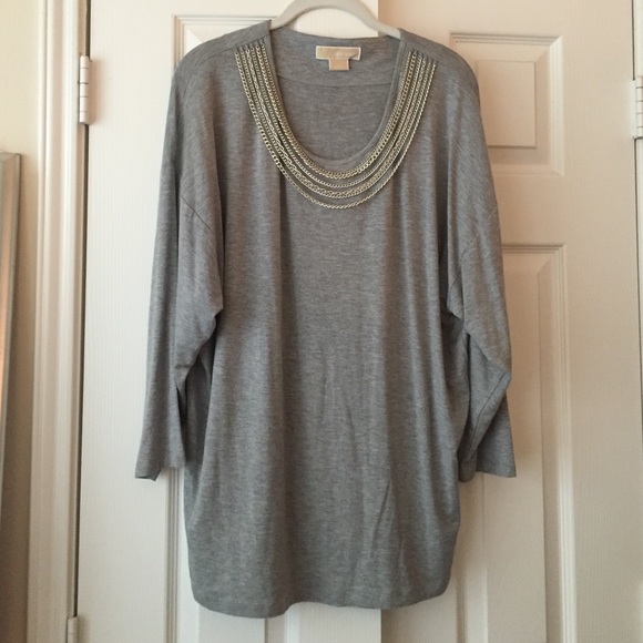 Michael Kors women XL top gray with chain detail