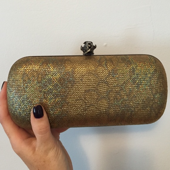 House of Harlow 1960 gold snakeskin clutch