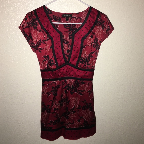 Bebe Silk Blouse in Red & Black Pattern