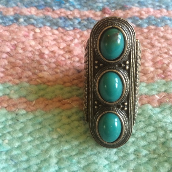 Silver and teal stone ring
