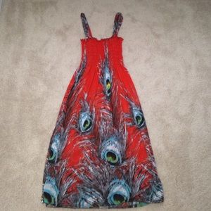 Orange peacock feather printed dress