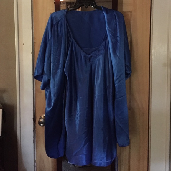 Blue satin nightgown and robe set