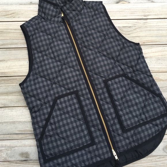 J. Crew Black Gray Plaid Vest